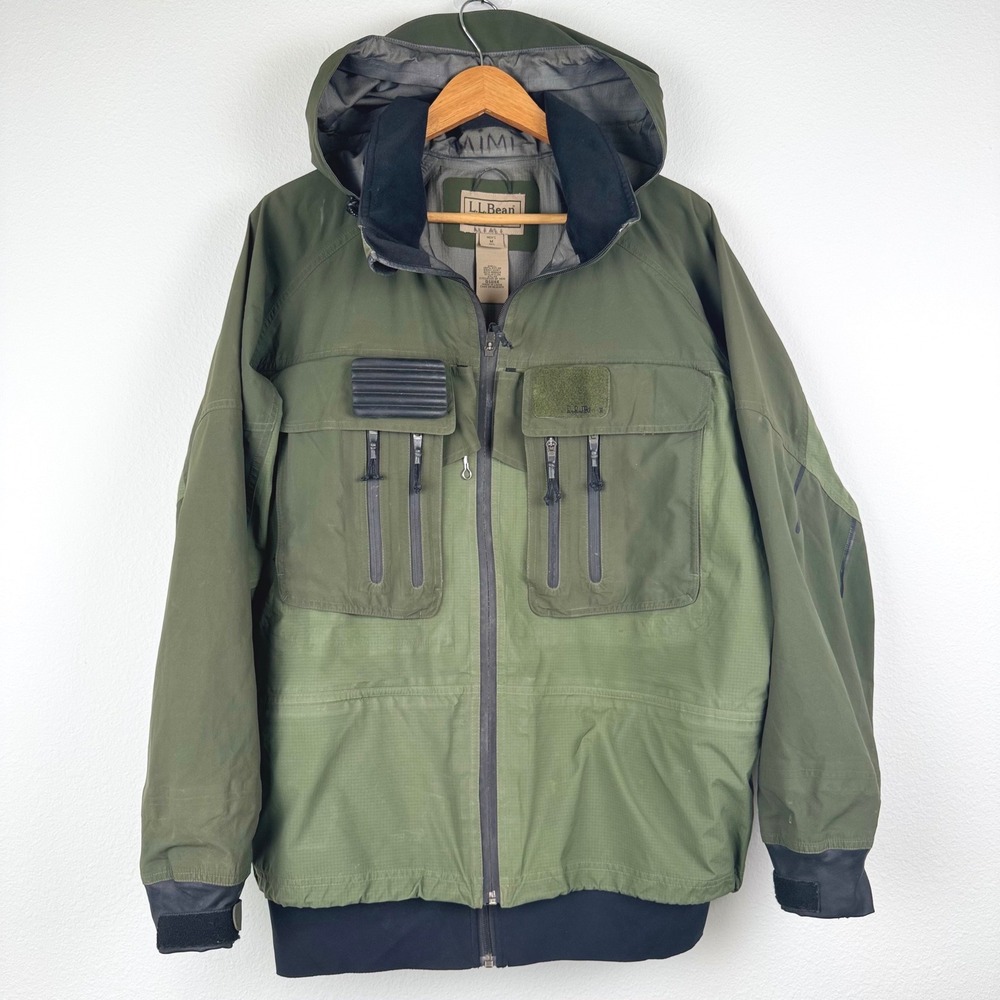 LL Bean Wading Jacket Mens M Green Good Fly Fishing Technical Shell Gorpcore